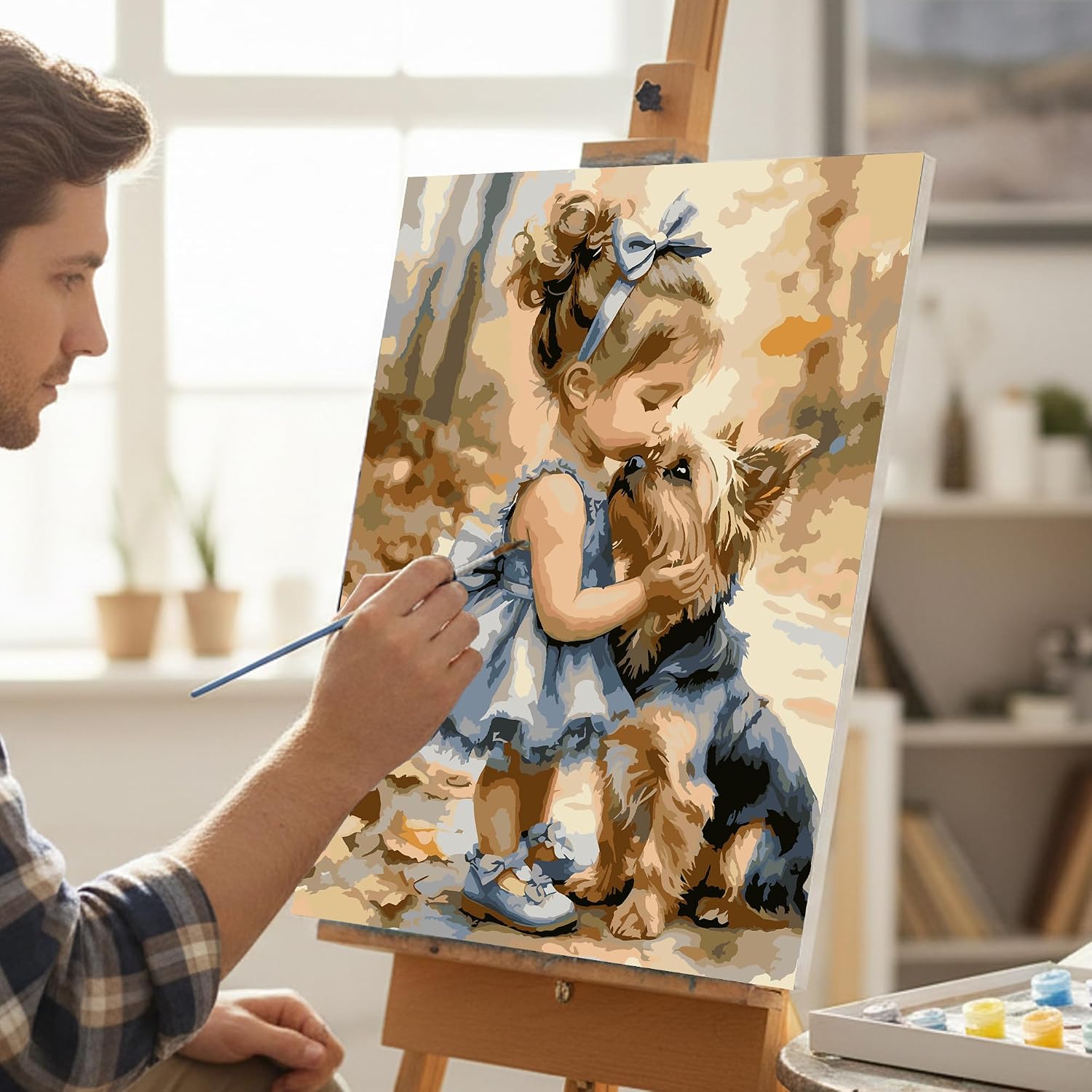 AWUJON Paint by Numbers Kit for Adults Beginner, Adult Paint by Number Kits On Canvas Oil Painting Kit for Adults' Paint-by-Number Kits for Gift Home Wall Decor 16x20 Inch (Girl & Dog)