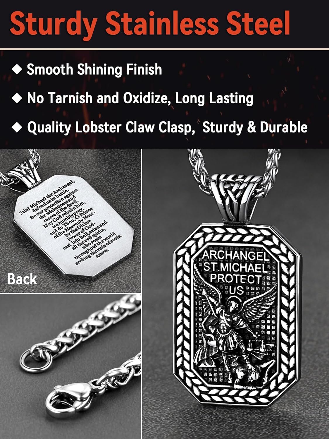 FaithHeart Saint Michael Necklace, Stainless Steel/18K Gold Plated St Michael the Archangel Pendant Amulet for Men Women with Gift Packaging - Image 5