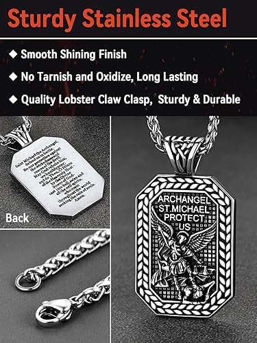 Miniatura 5 de FaithHeart Saint Michael Necklace, Stainless Steel18K Gold Plated St Michael the Archangel Pendant Amulet for Men Women with Gift Packaging