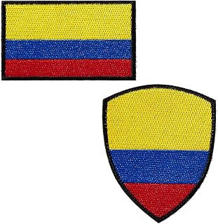 2 Pack Colombia Flag Embroidered Patches Colombiana Rectangle and Shield Shape Emblem Tactical Patches for Military Backpack Hat Jacket Decorations