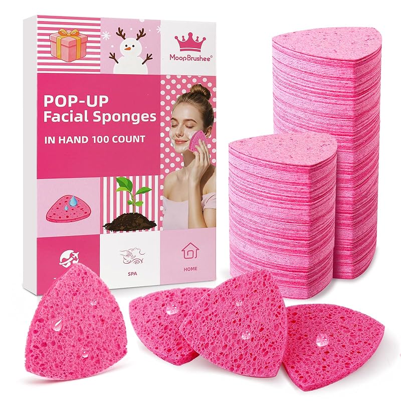 Esponjas faciais comprimidas triangulares de celulose MoopBrushee, pacote com 100 unidades