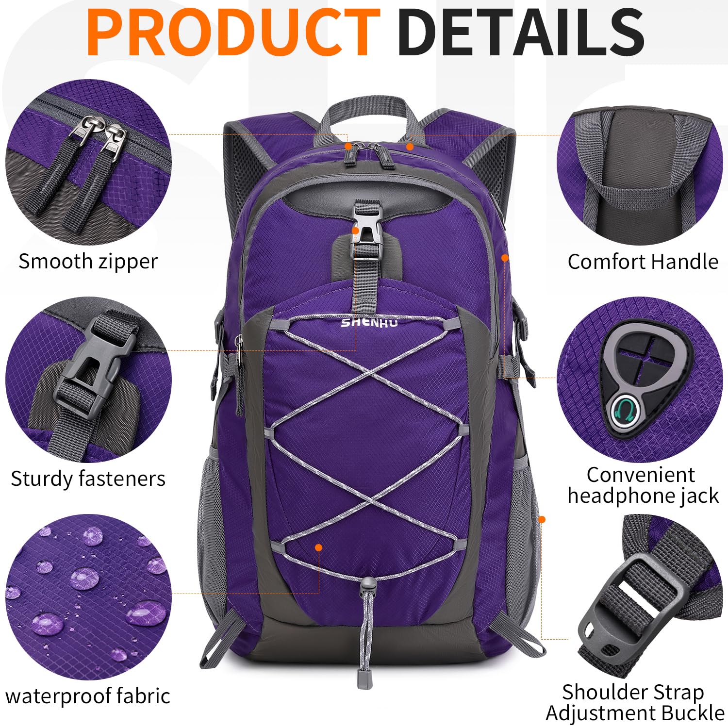 Plecak turystyczny 40 l wodoodporny plecak outdoorowy sportowy trekking, plecak kempingowy dla mężczyzn kobiet, Foldbale - Fioletowy