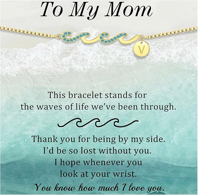Dainty Gold Bracelet with Initials, Gifts for Women Initial Bracelets for Women Mom Gift Teen Gifts Trendy Stuff Wave Bracelet Grandma Graduation Gifts for Her 2025 Daughter Friend Letter A-Z Birthday Christmas Jewelry