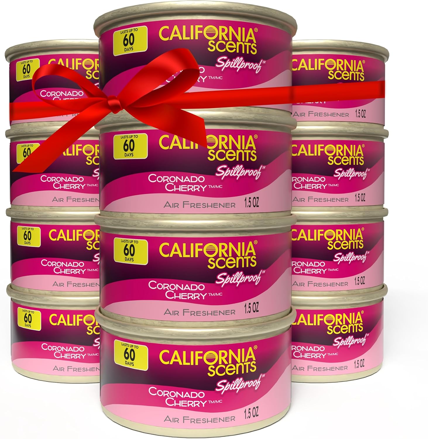 Can Air Freshener and Odor Neutralizer by California Scents, Stocking Stuffers, Set of 12 Spillproof Cans for Home and Car, Coronado Cherry, 1.5 Oz Each