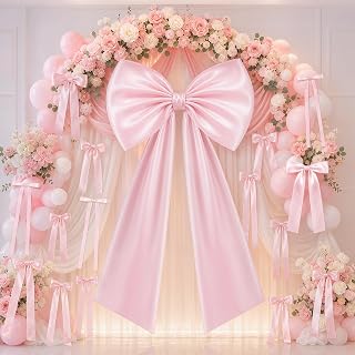 RELBRO Large Pink Bow Set Decor, 46 X 20 Inch, 21 Pcs