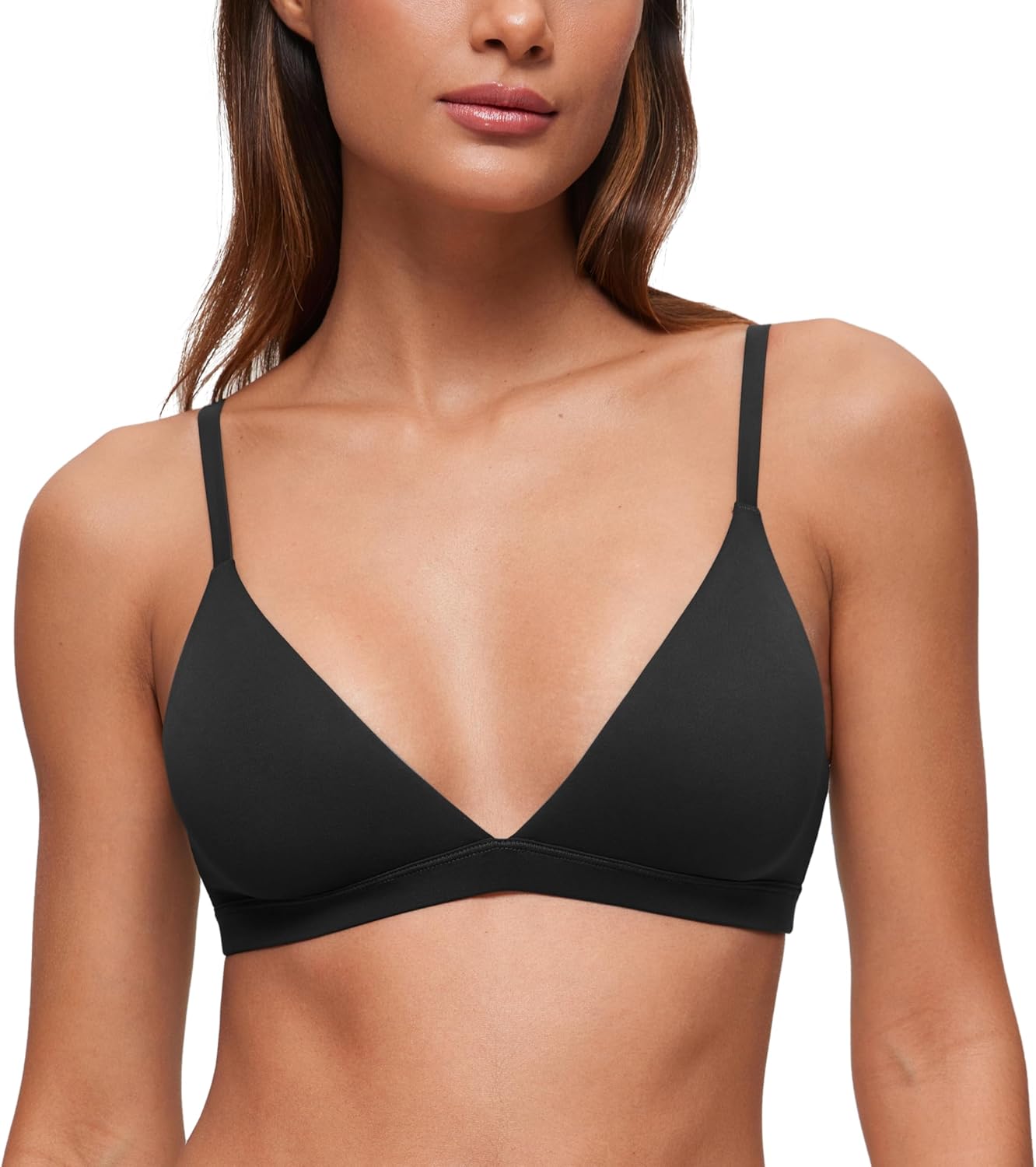 CRZ YOGA Softhold Double Lined Triangle Bralette - Womens Adjustable Straps Wireless Cami Plunge T-Shirt Everyday Bra Comfy