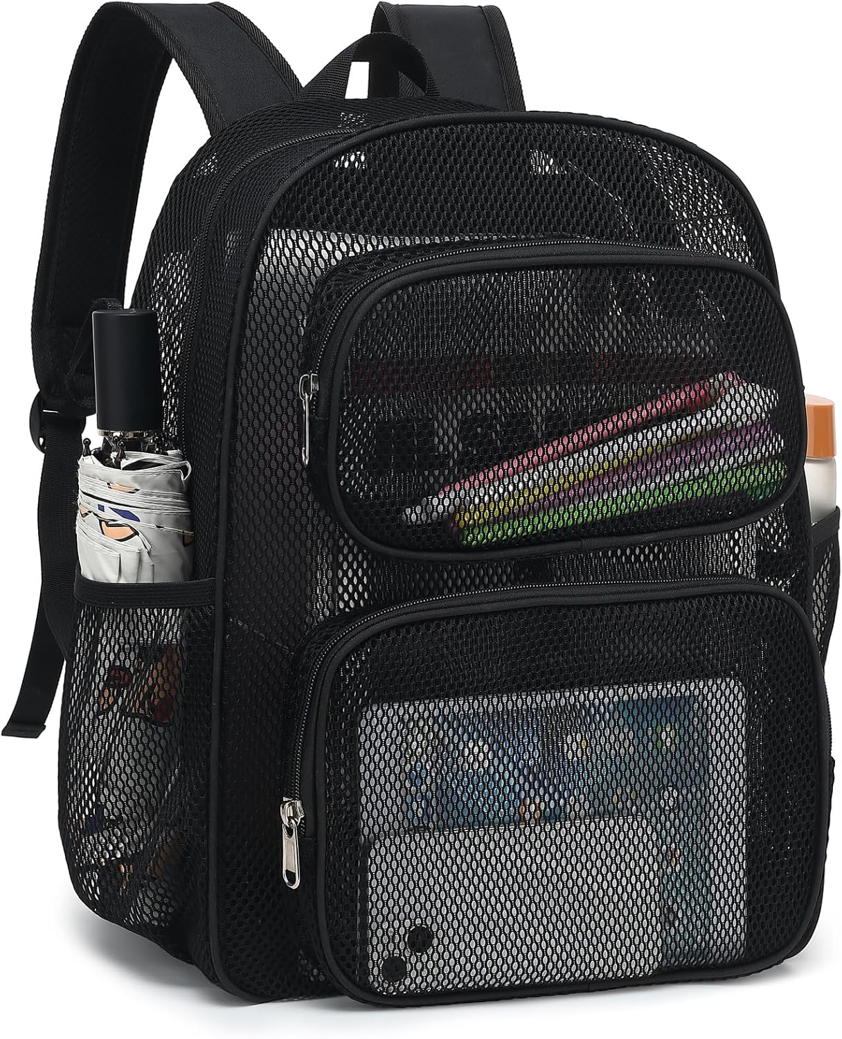 Mesh School Backpack for Girls Boys, Heavy Duty Mesh Bookbag School Bag for Adults Kids Swimming Beach Fitness Sport (Black)