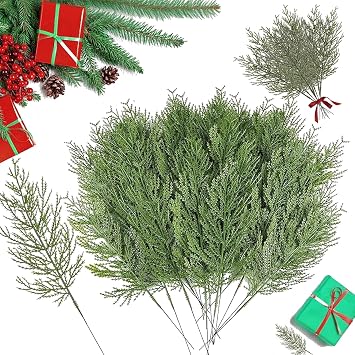 50 Pcs Artificial Plants Pine Needles Branches Fake Pine Sprigs Green Faux Artificial Pines Branches Green Leaves Needle for DIY Crafts Christmas Embellishing and Home Holiday Decoration