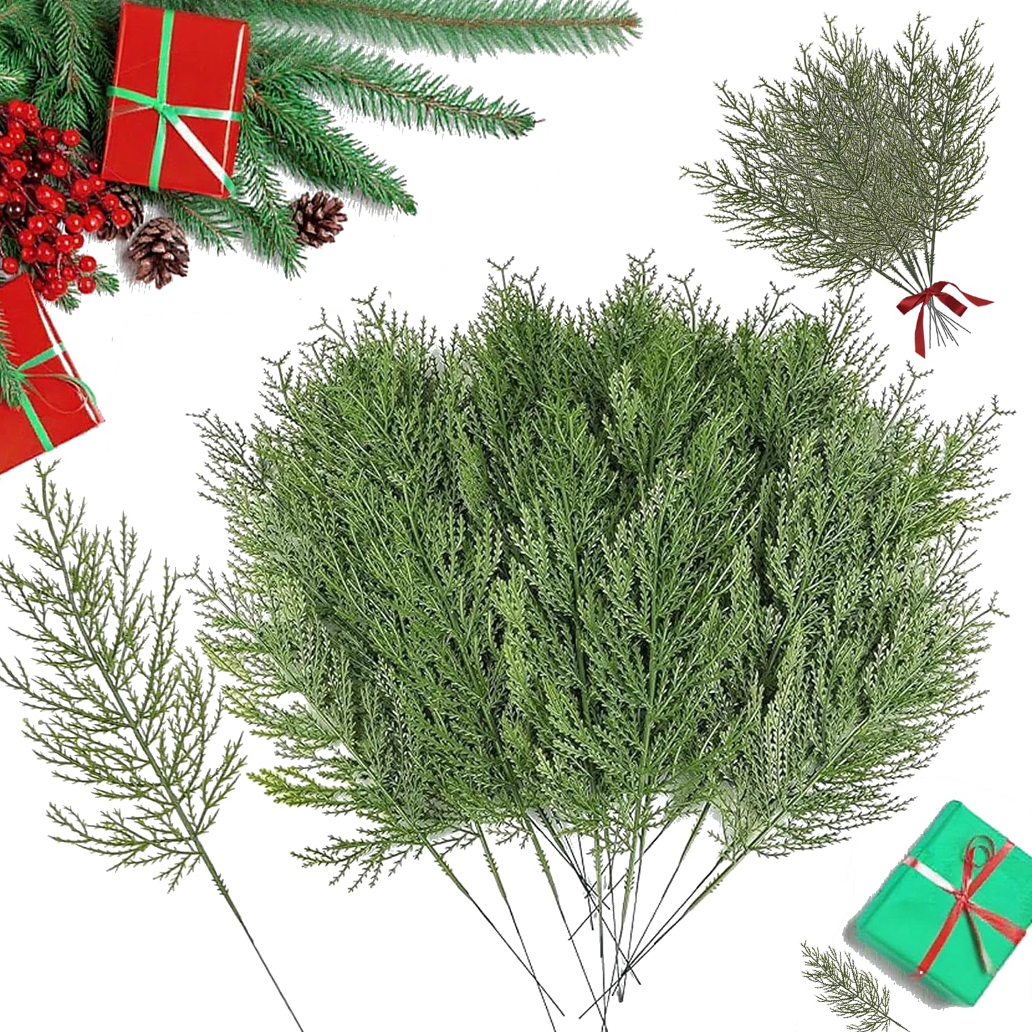 Rxkfigx Green 50 Pcs Artificial Plants Pine Needles Branches Fake Pine Sprigs Faux Artificial Pines Branches Leaves Needle For Diy Crafts Christmas Embellishing And Home Holiday Decoration