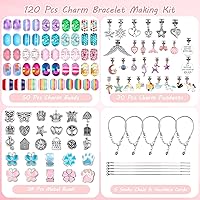 Vista 5 de UFU Kit de fabricación de pulseras con dijes, 120 piezas, kit de fabricación de joyas para manualidades, regalo para niñas de 5, 6, 7, 8-12, un