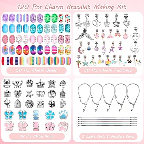 Miniatura 5 de UFU Kit de fabricación de pulseras con dijes, 120 piezas, kit de fabricación de joyas, regalos de sirena para niñas, juguetes, manualidades para