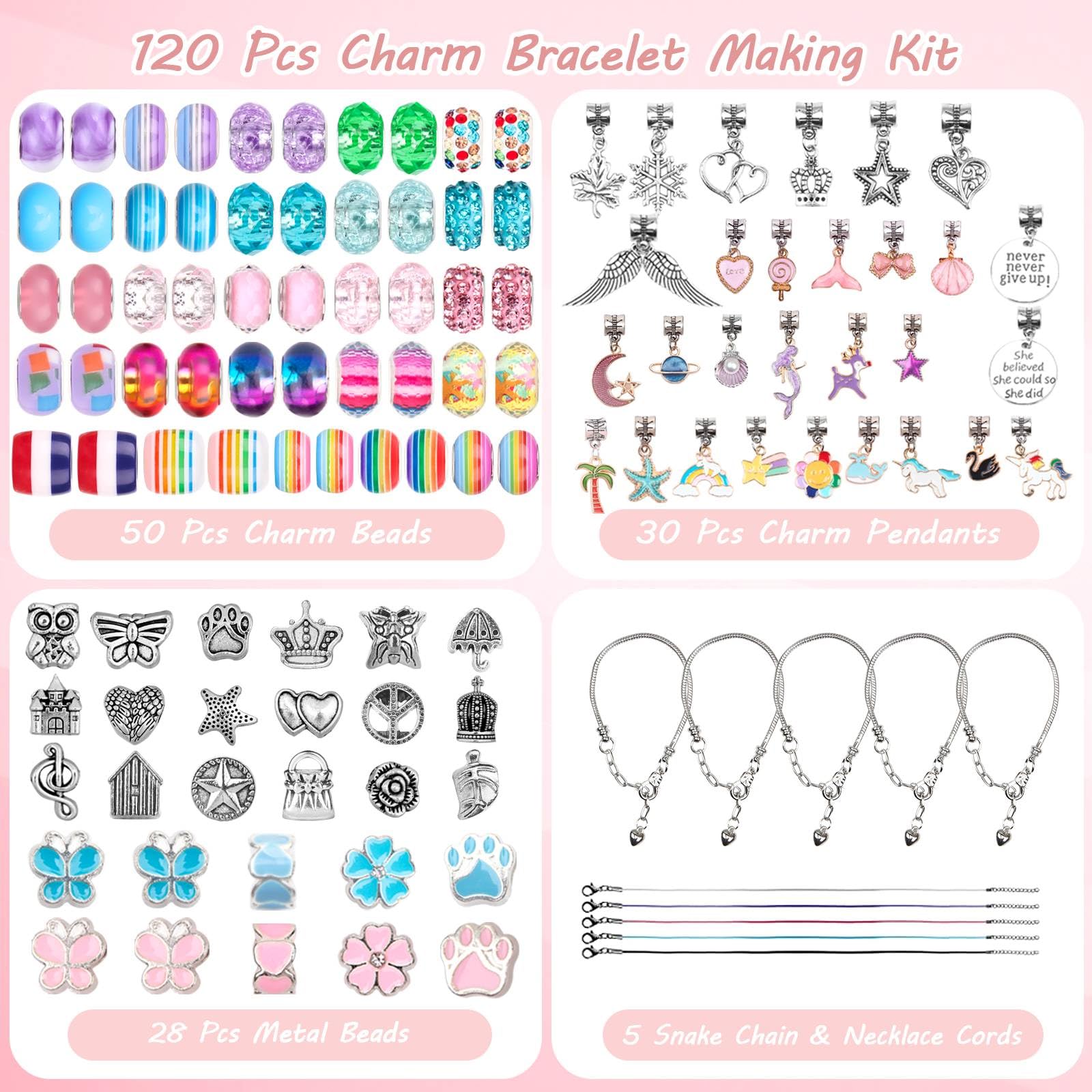 UFU Charm Bracelet Making Kit -120Pcs DIY Jewelry Making Kit, Mermaid Gifts for Girls Toys Crafts for Teen Girls Ages 5 6 7 8-12, with Portable Bracelet Organizer Box