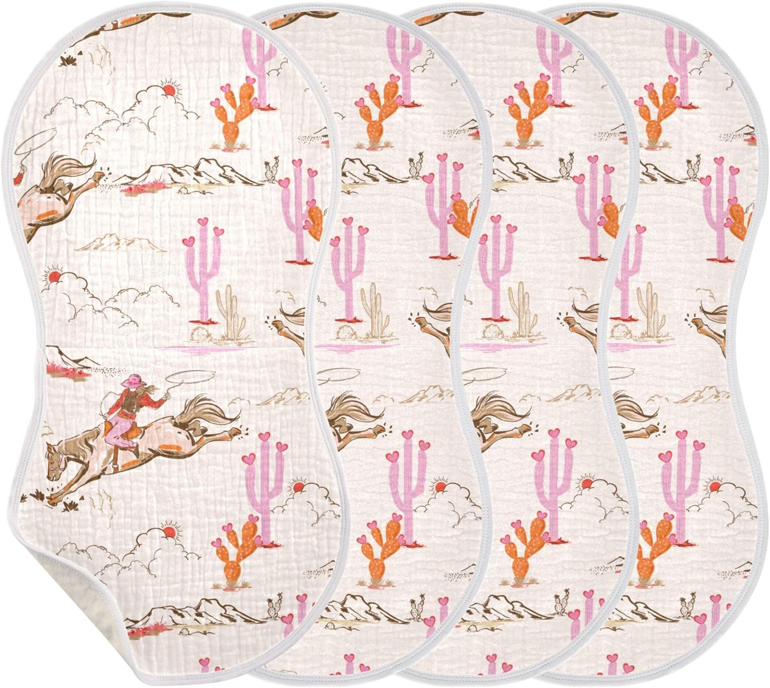 Cowgirl Western American Burp Cloths Baby Boys Girls Absorbent Soft Cotton Burping Cloths Rags 4 Pack