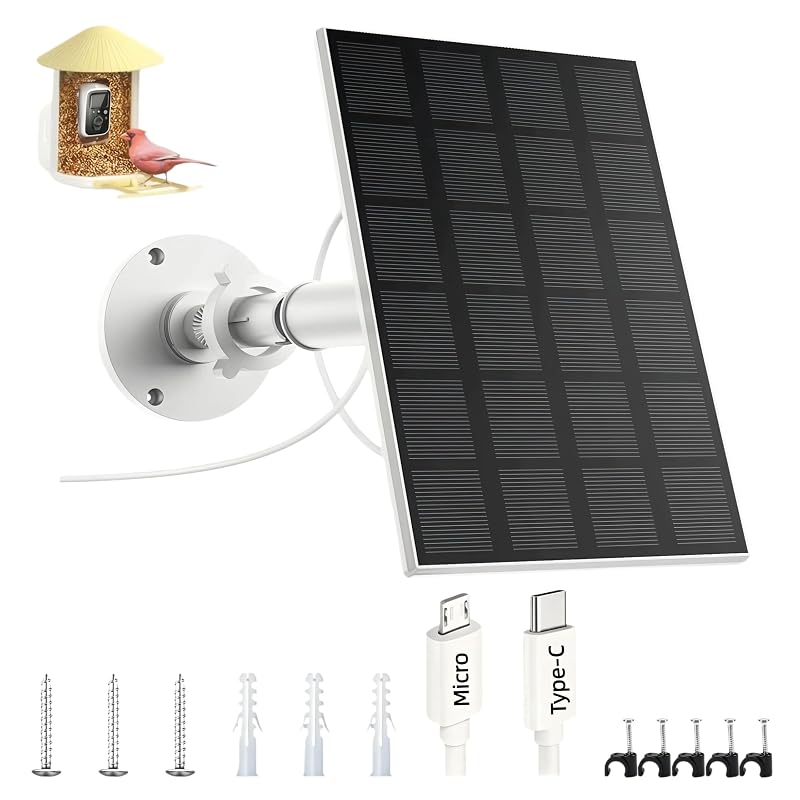 Painel solar para câmera de comedouro de pássaros, 5 V e 3 W, com conector USB-C e adaptador Micro USB TBSHKFQGS SP-3W-AF