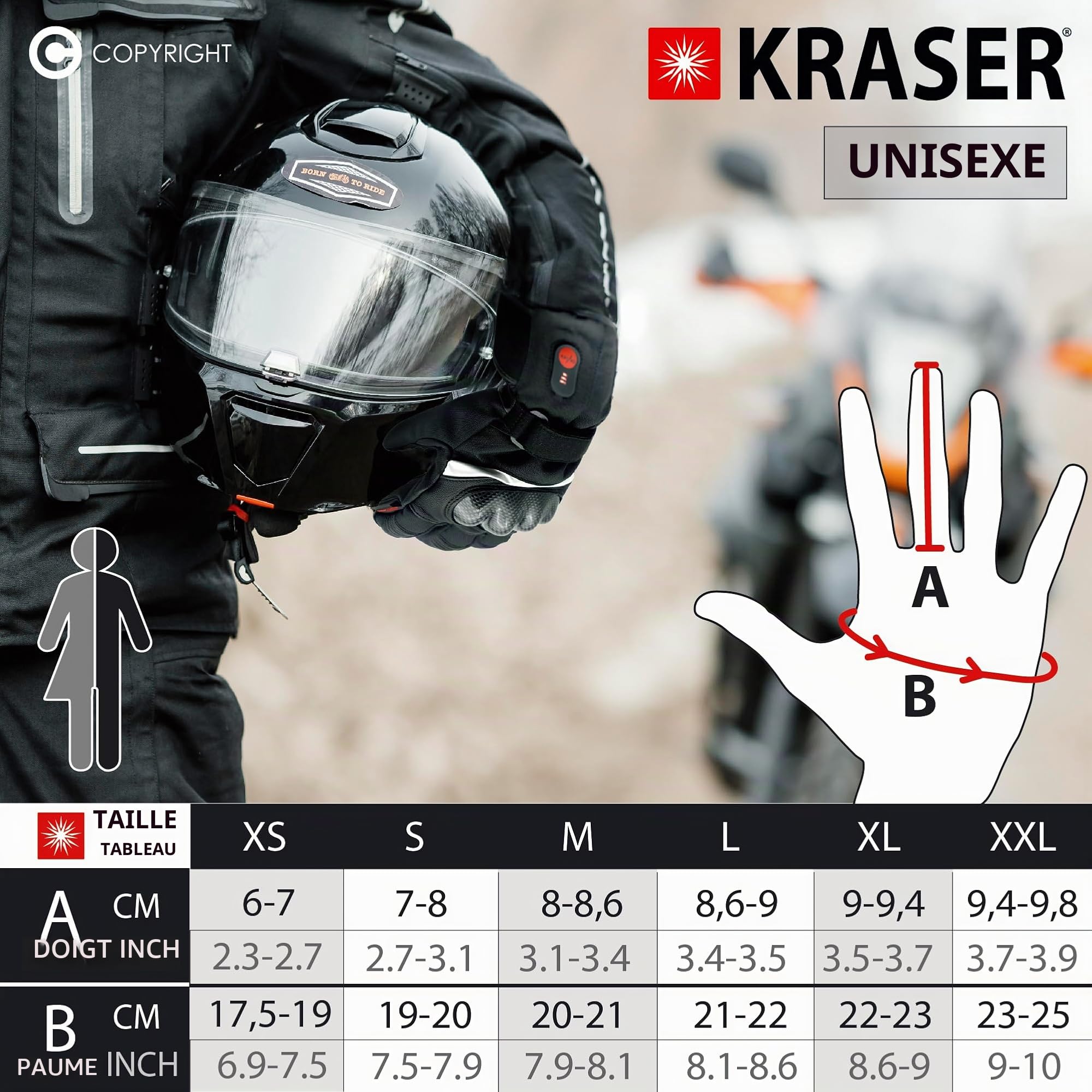 KRASER KRGS28-XXL Gants Moto Homologué Premium, Chauffants et Imperméables de Haute Qualité, Testé Extrême et Protection en Fibre de Carbone, 3 Niveaux de Chaleur, Gants Moto Hiver pour Homme et Femme