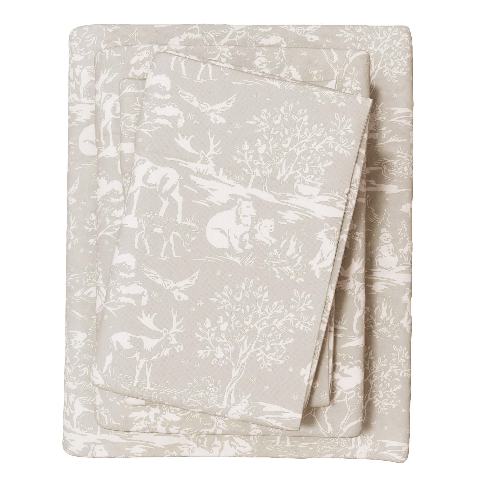 Great Bay Home Christmas Flannel Sheet Set Full Size - 100% Turkish Cotton, Double-Brushed, Winter Bed Sheets - Ultra-Soft, Cozy, 4-Piece Holiday Bedding Set (Storybook Creatures) — image 1