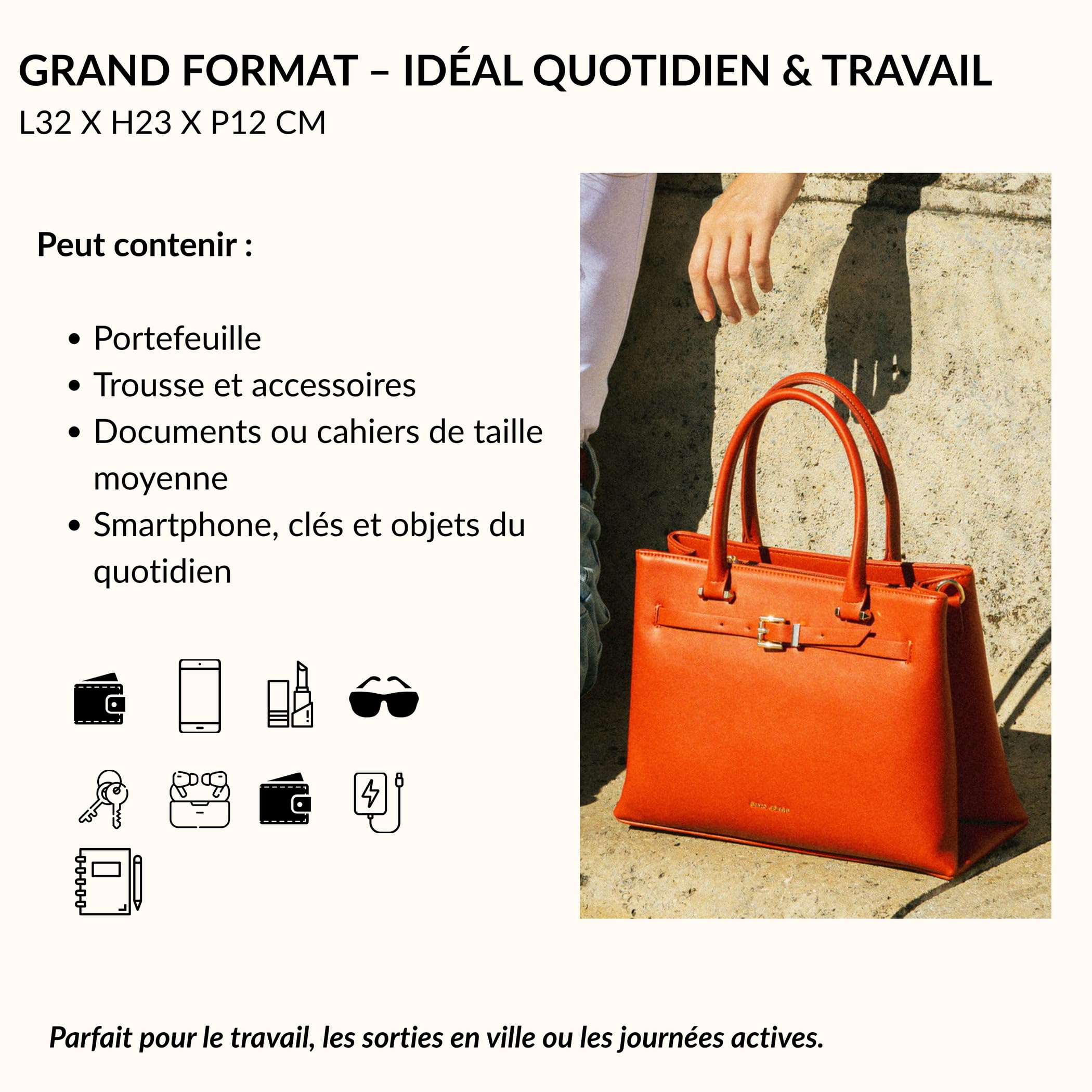 David Jones - Bolso de mano para mujer de gran formato, doble compartimento, piel sintética lisa, bandolera extraíble, bolsillos con cremallera