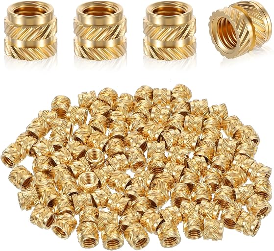 100 Pcs M5 Threaded Insert M5 Heat Set Inserts 3D Printing Brass Nuts Knurled Twill Thread Nut Inserts for Loptop Automotive Plastic Shells