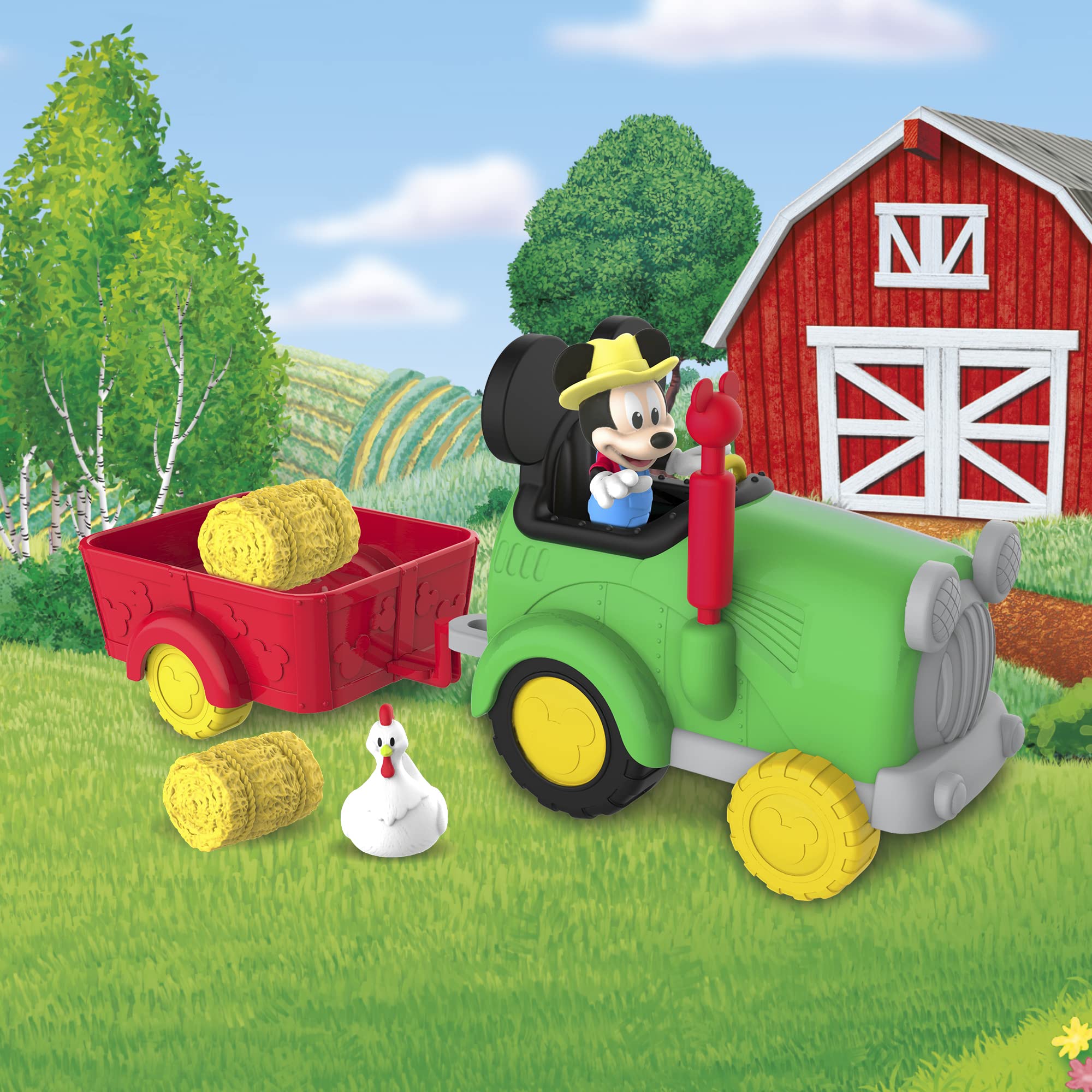 Topolino - Trattore con rimorchio con 1 personaggio da 8 cm removibile e accessori, giocattolo per bambini a partire dai 3 anni, MCC05010, Giochi Preziosi