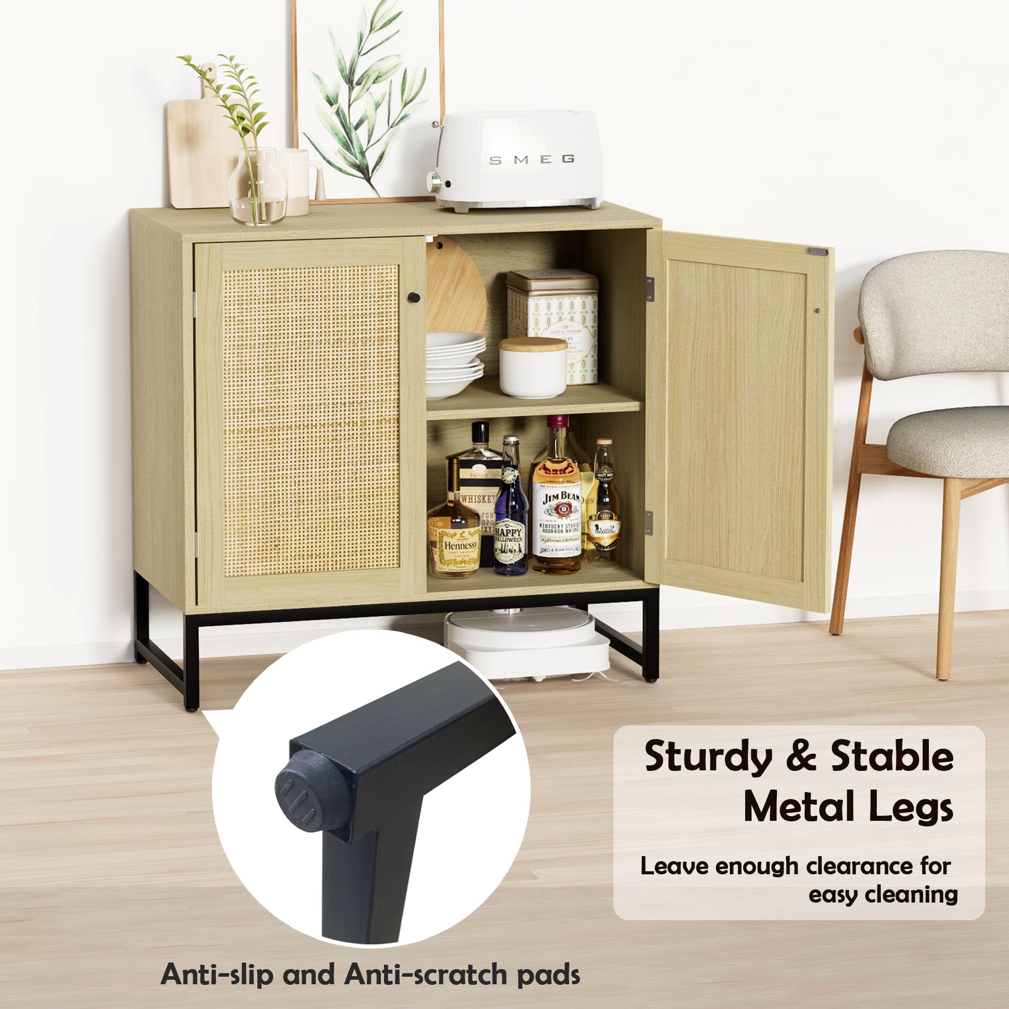 Amazon.com: HQZX 藤製櫥櫃、餐具櫃、附儲物櫃、木質裝飾櫃、控制台櫃