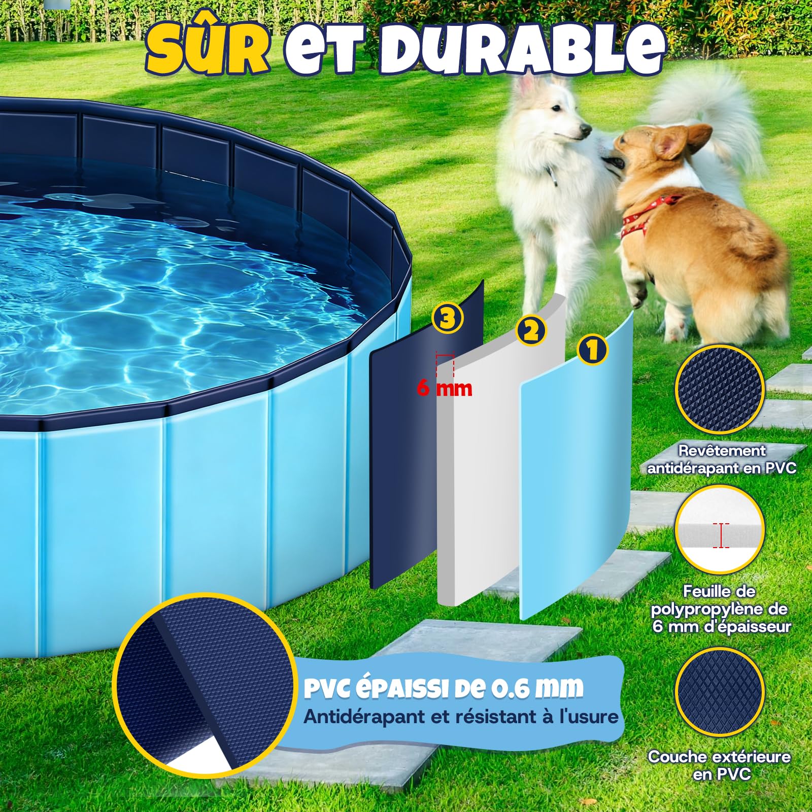 JONRRYIN Piscine pour Chien, 120 x 30cm Piscine Chien Pliable pour Grands et Petits Chiens, Stable et Antidérapant, Piscine Portable avec Rustines et Valve de Vidange pour Enfant Extérieure (120*30cm)