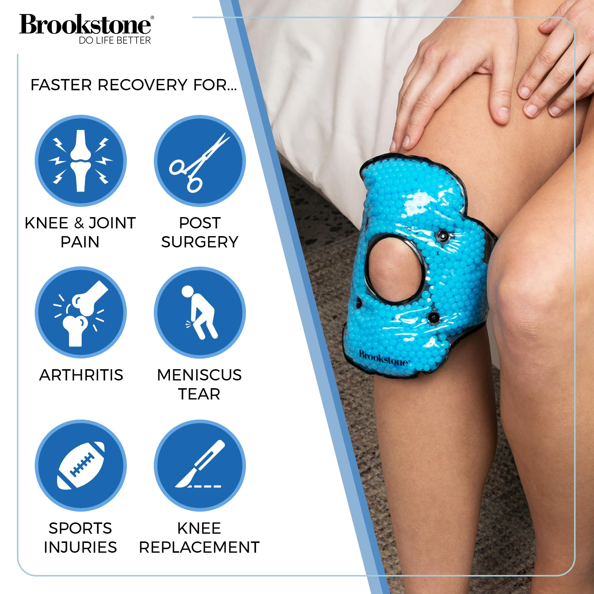 Brookstone Therapeutische Kniebandage mit schnell wirkenden und sicheren Kieselsteinen, wiederverwendbare Heiß- und Kaltpackung für Knie und Gelenke, durchdringende Schmerzlinderung bei Beschwerden,