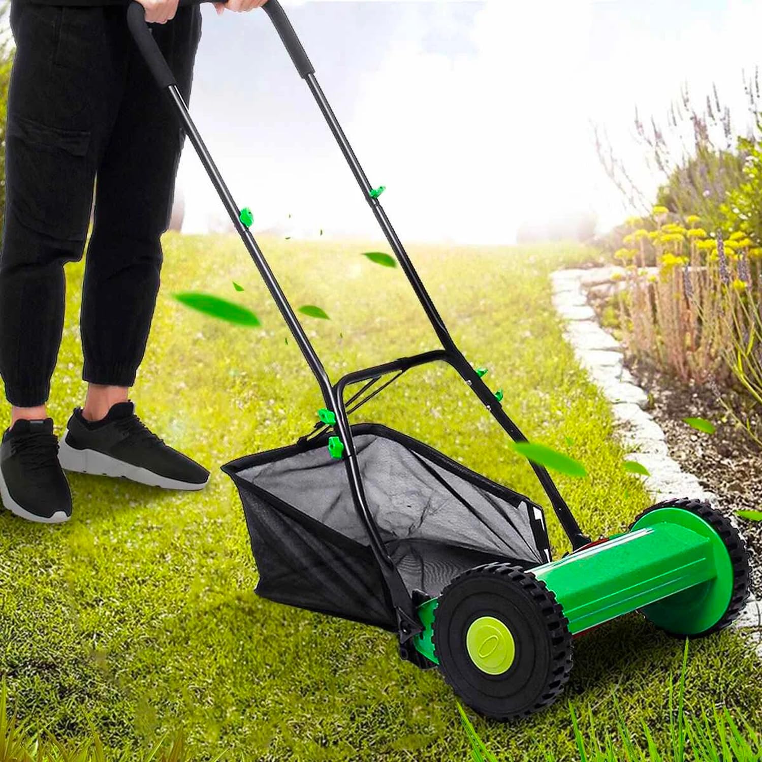 Avilia Cortacésped Manual helicoidal Eco-Friendly 25L – Cortacésped silencioso con Ajuste de Corte 17/43 mm, Recogida fácil, Ideal para Jardines