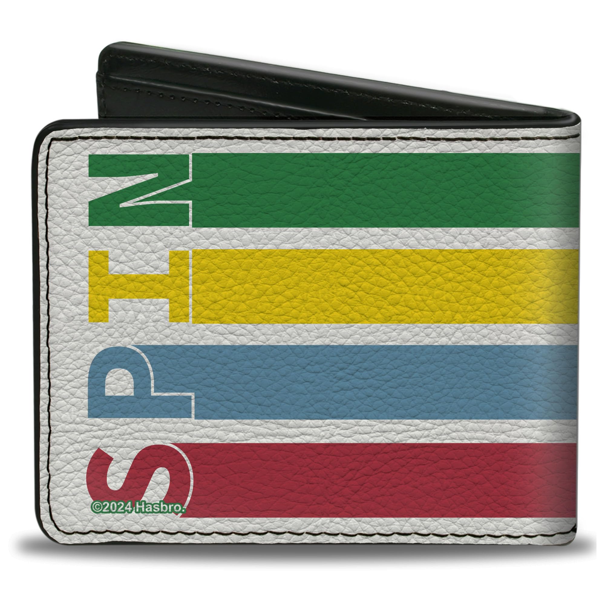 Buckle-Down Hasbro Wallet, Bifold, Twister Spin Stripe Spinner White Multi Color, Vegan Leather