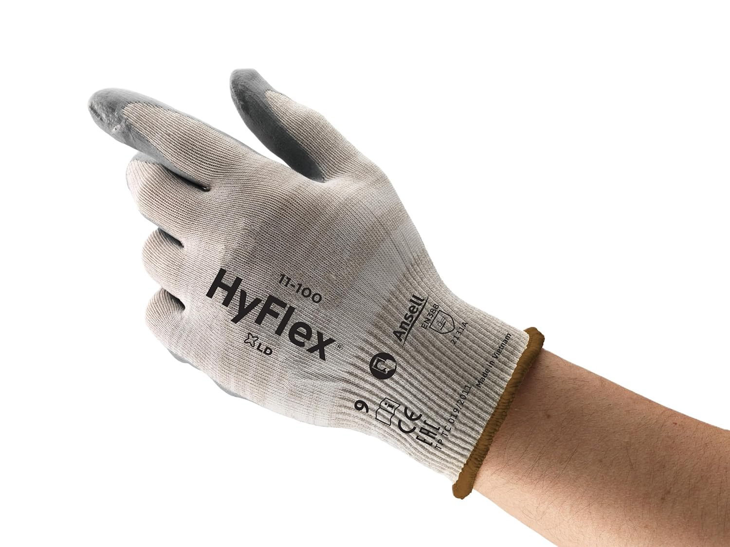 HyFlex 11-100 Cut-Resistant Industrial Safety Nylon Gloves w/ Touchscreen Compatibility for Auto, Manufacturing, Machinery - Size 9, Grey (12 Pairs)