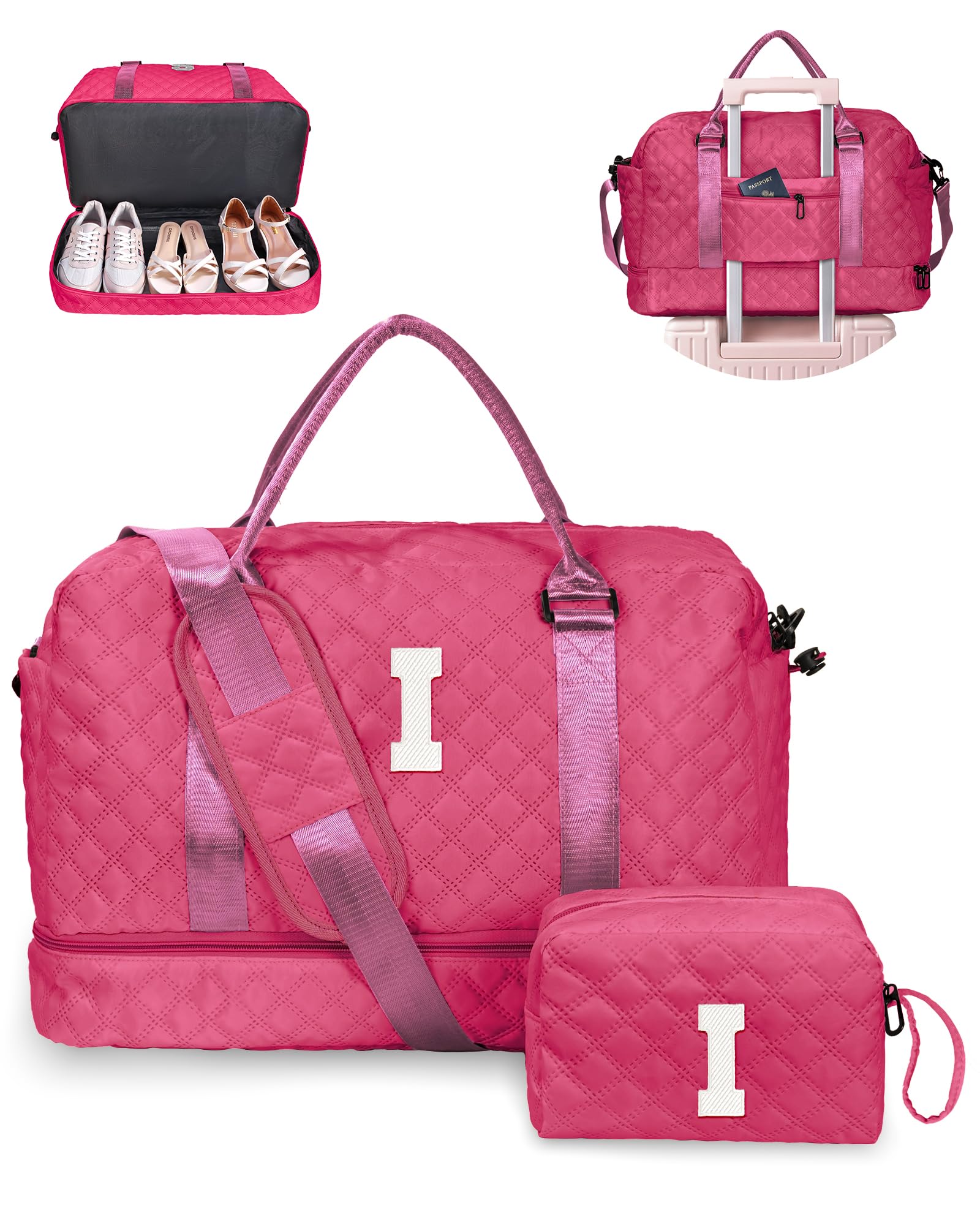 Vogewood Monogrammed Gift for Woman, Gifts for Women-Initial Travel Bag with Shoe Compartment, Personalized Weekender Bag, Monogram Overnight Bag for