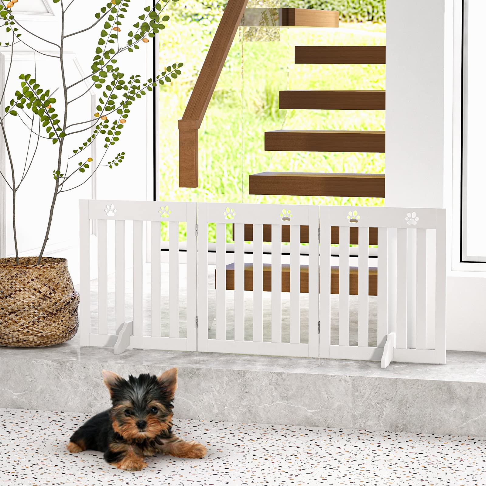 COSTWAY Barrera de Seguridad Plegable para Perros Mascotas Valla Protección para Habitación Puerta Escalera (Blanco, 3 Paneles)