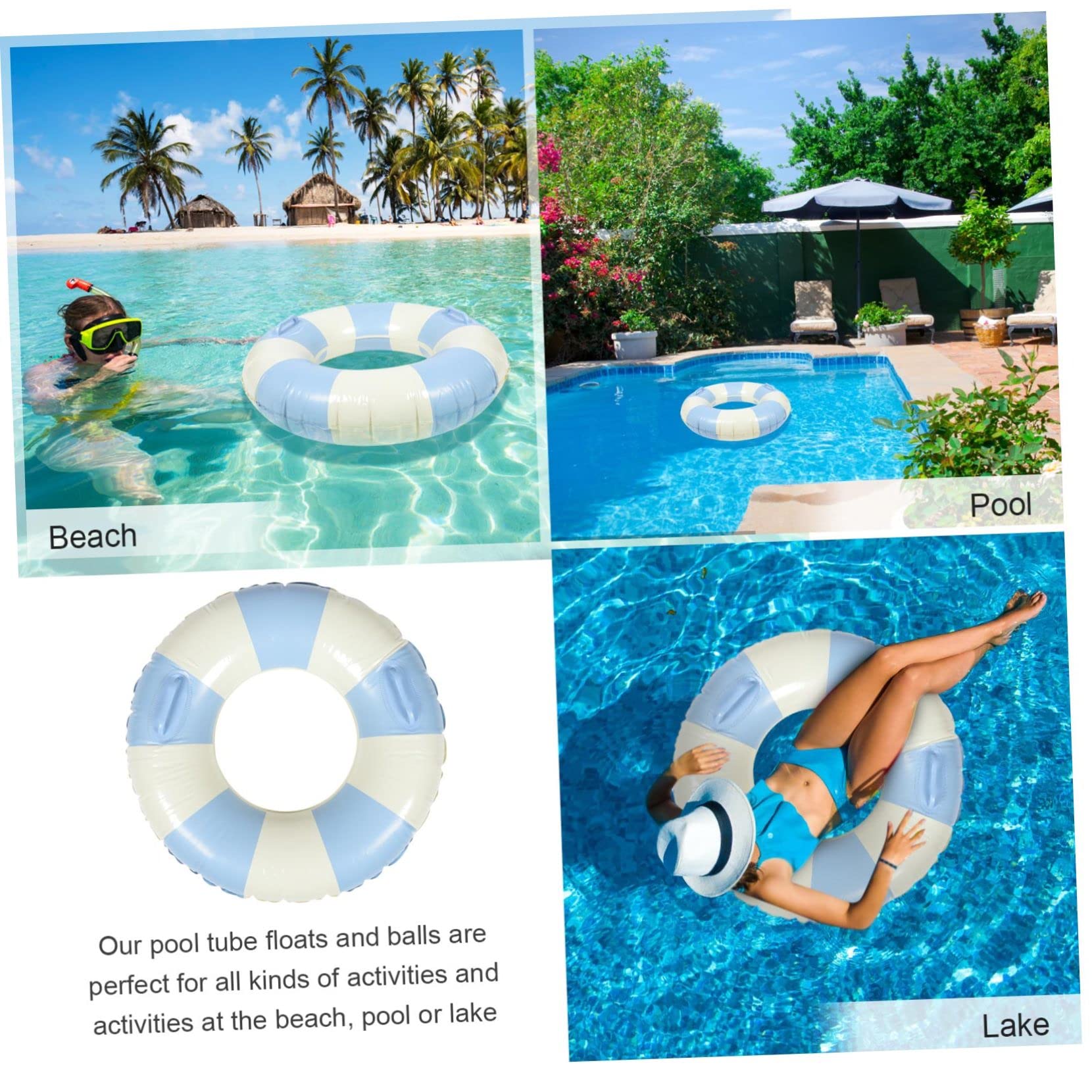 INOOMP Pool Accessory Adult Swimming Circle Handles Inflatable Swim Ring Striped for Summer Fun