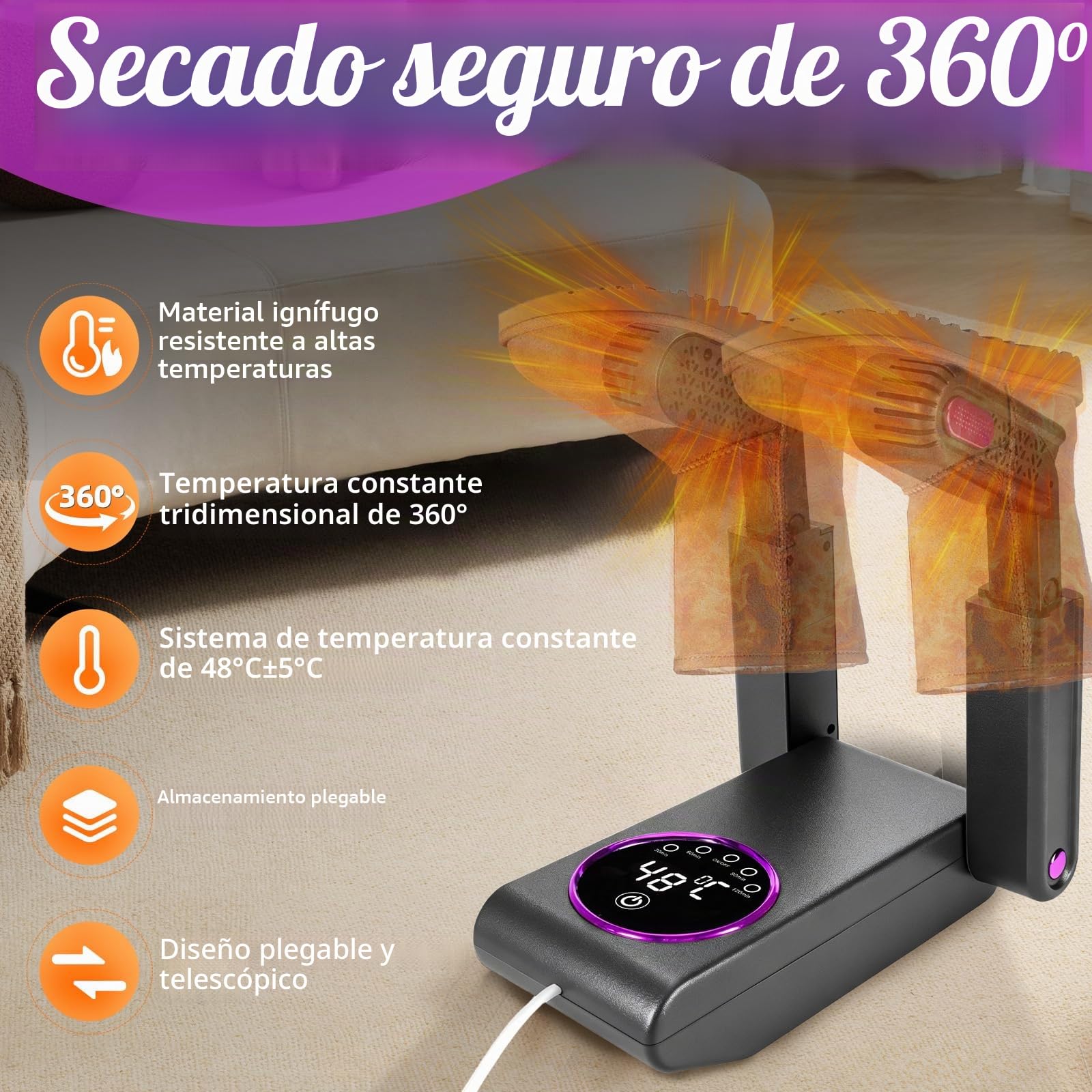 NZQXJXZ Secador de Zapatos Eléctrico, Secador de Botas y Secador de Guantes con Temporizador Inteligente, Diseño Plegable y Retráctil, Apagado Automático Después de 30/60/90/120 Minutos