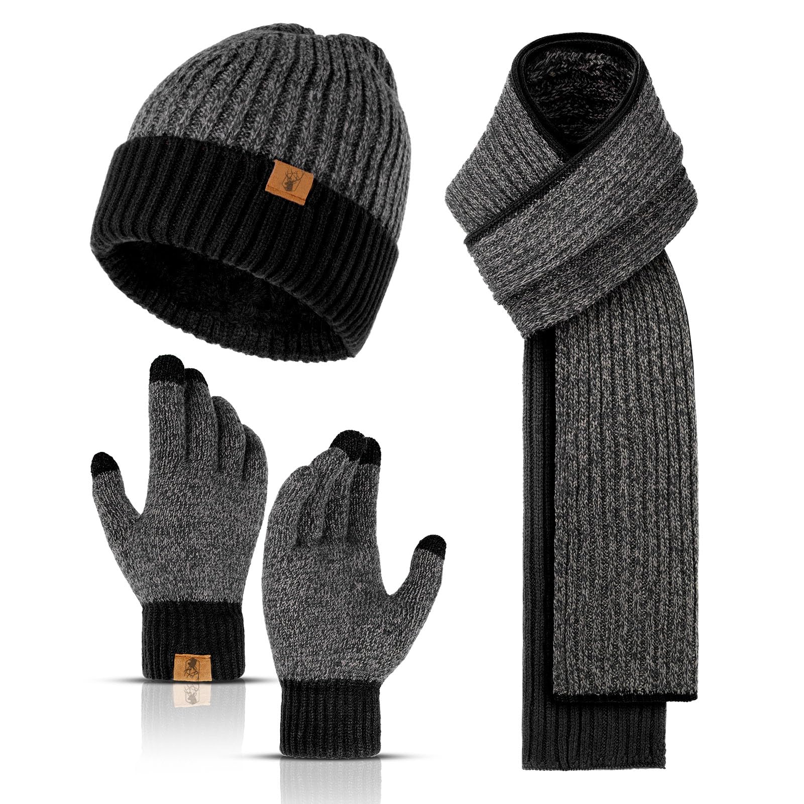 Mütze Schal und Touchscreen Handschuhe Set Wintermütze Thermohandschuhe Schal für Herren Strickmütze 3 STÜCKE Unisex Hüte für Damen Winter Accessoires für Herren Damen