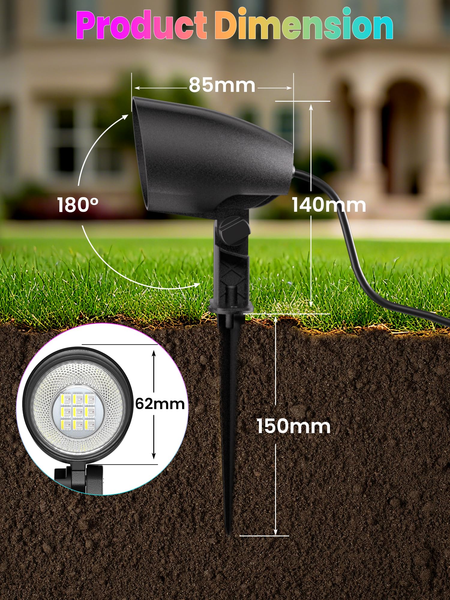 LINKE Foco de Jardín Exterior 20W 2 Piezas Focos LED RGB 1880LM Super Brillante, 10 Colores 30 Modos 6 Brillo, IP66 Impermeable Luz de Paisaje con Control Remoto para Camino Árboles Césped