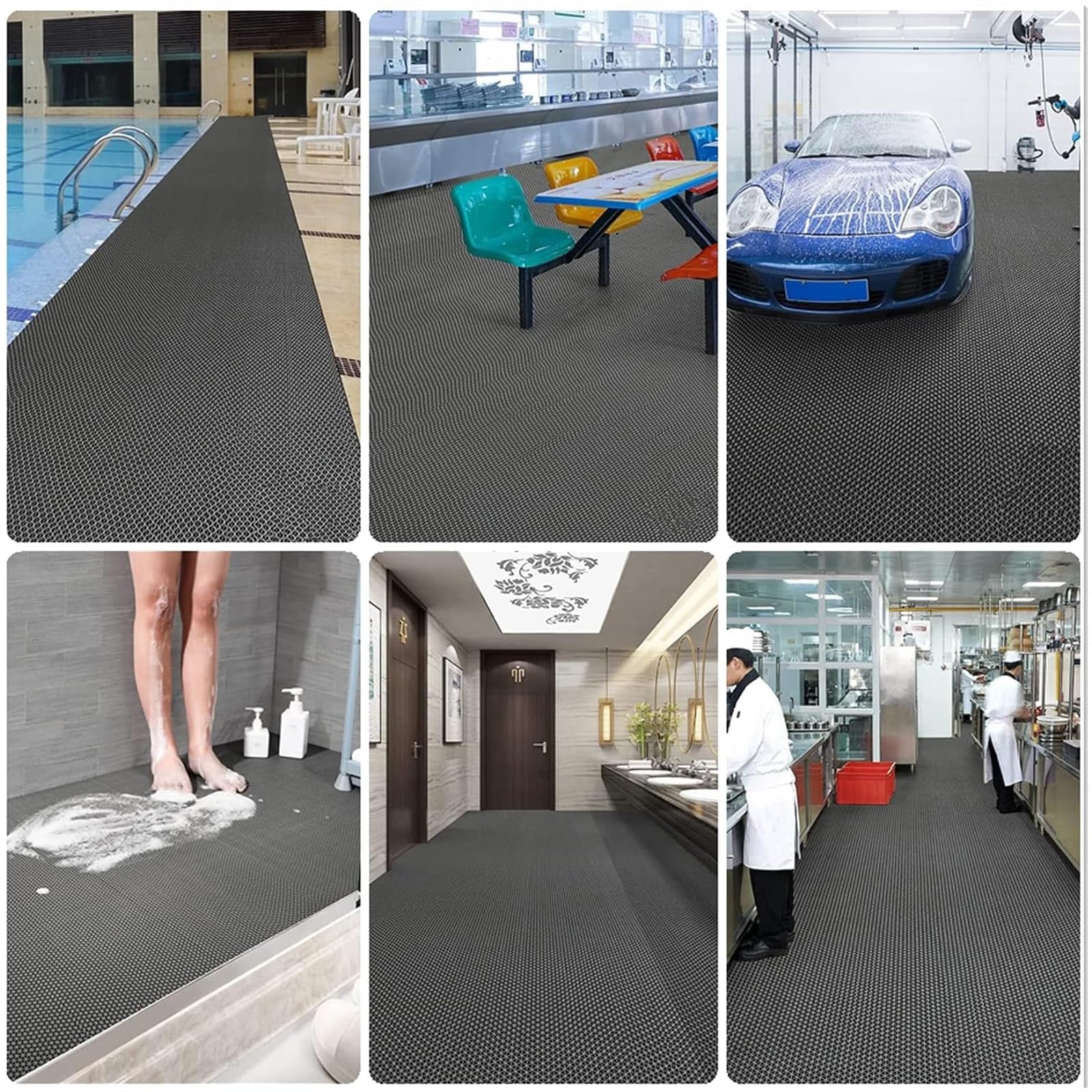 Tappeto Drenante Antiscivolo per Piscine 90x300 cm, Tappeto in Gomma Spesso 6 mm con Fori di Drenaggio, per Pavimenti in Aree Umide, Cucine(Blue)