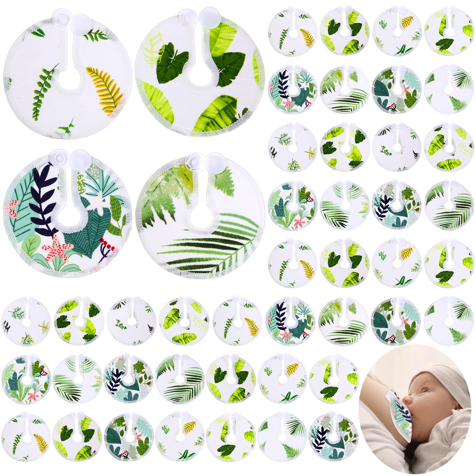 Threlaco 48 Pcs G Tube Button Covers Tube Holder Feeding Tube Abdominal Reusable Accessories Peg Tube Soft Absorbent Breast Feeding Pads Breastfeeding Support Nursing Care Stay Dry(Green Leaf)