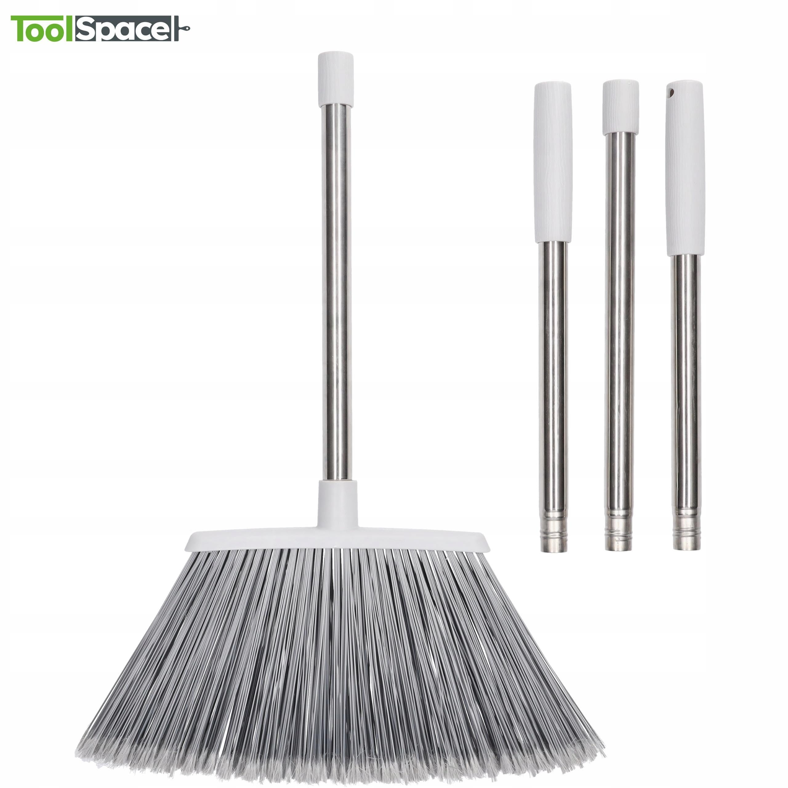 ToolSpace Scopa da Giardino per Esterni 38 cm con Manico Telescopico in Acciaio 133 cm (Altezza 145 cm) Grande Spazzolone Industriale Setole Dure per Pulizia Strada Pavimenti Terrazze Cortili Grigio