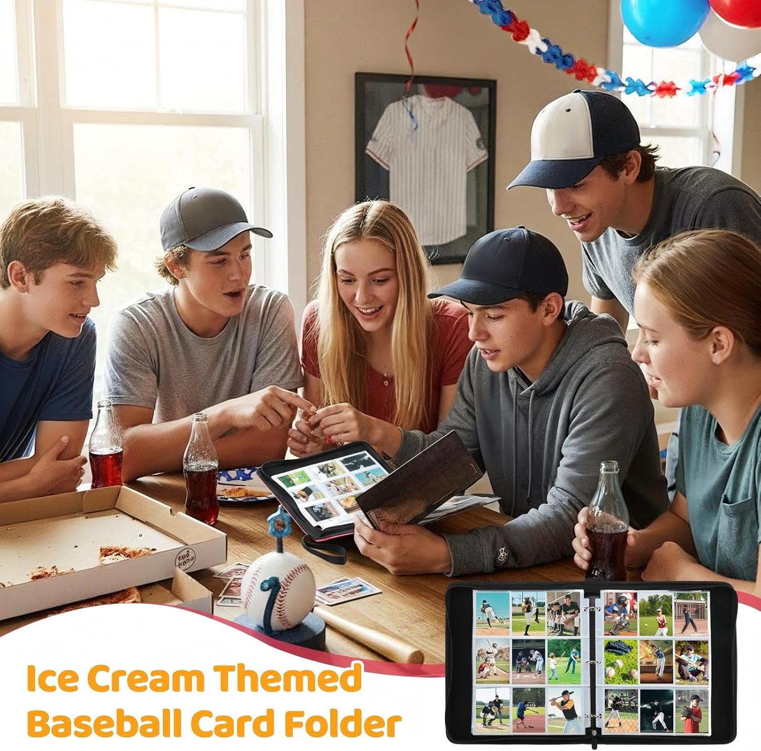 Ice Cream Drip Baseball Card Binder Trading Card Binder Portable Collector Cardholder Baseball Album Case for Boys Sports Game Supplies(Ice Cream,Red,900 Pocket)