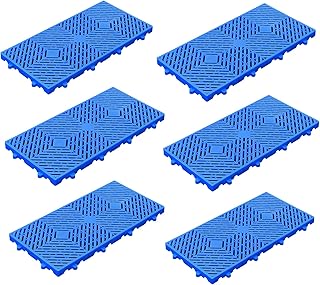 6 Pack Interlocking Plastic Pallets, 23.6"x11.8"x1.18" Heavy Duty Grid Floor Pad, Waterproof Moisture-Proof Ventilation Riser for Basement Storage, Garage, Shed & Attic, Blue