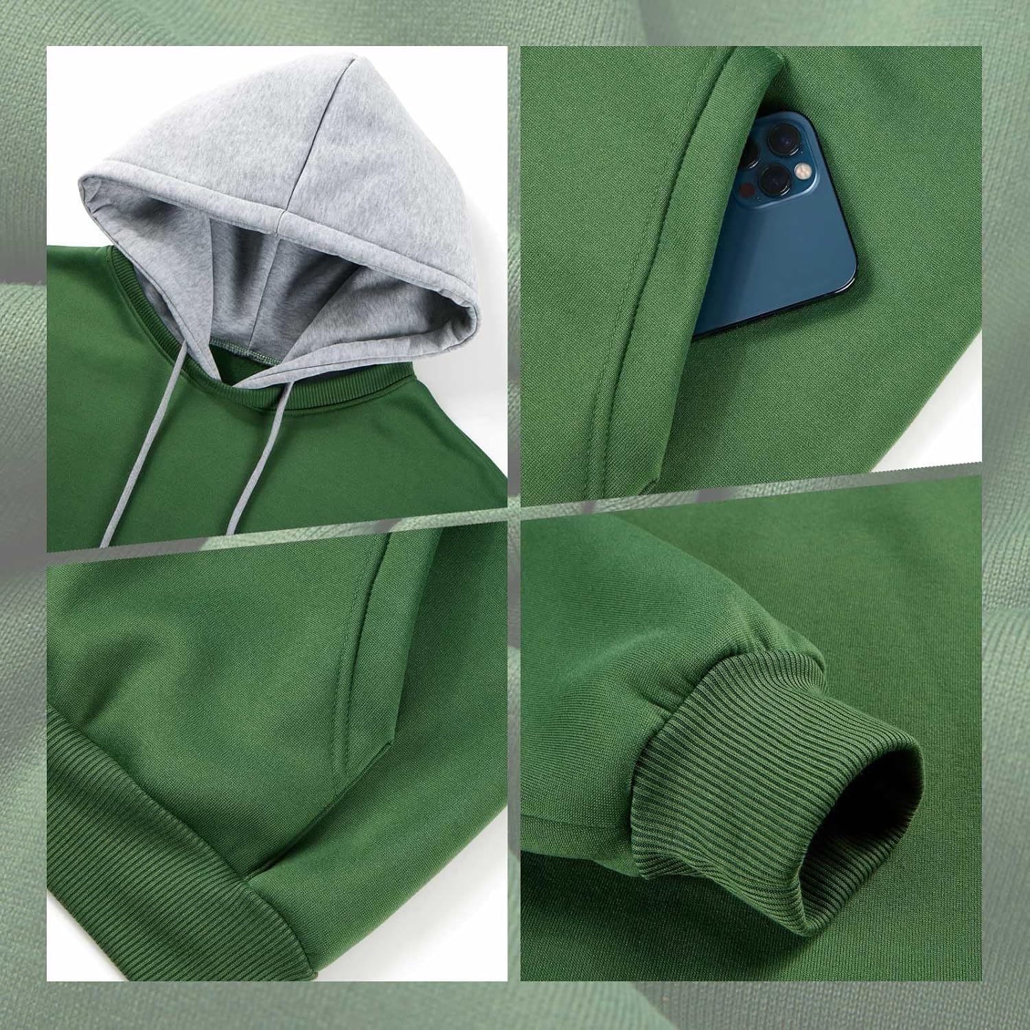 Mens Hoodies Pullover Color Block Fleece Long Sleeve Sweatshirt Tops with Pocket - Image 5