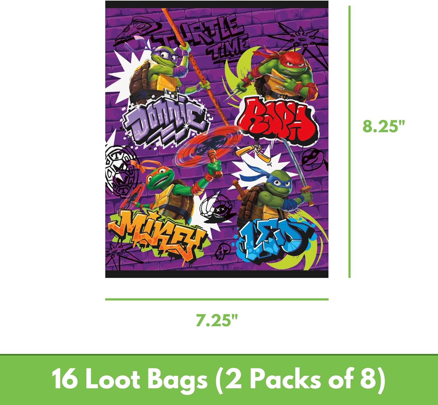 Unique Ninja Turtle Party Favors Pack - 16 Guests - TMNT Party Favor Bags, Sticker Sheets, Mini Skateboards, Checklist - Teenage Mutant Ninja Turtle Party Decorations & Supplies