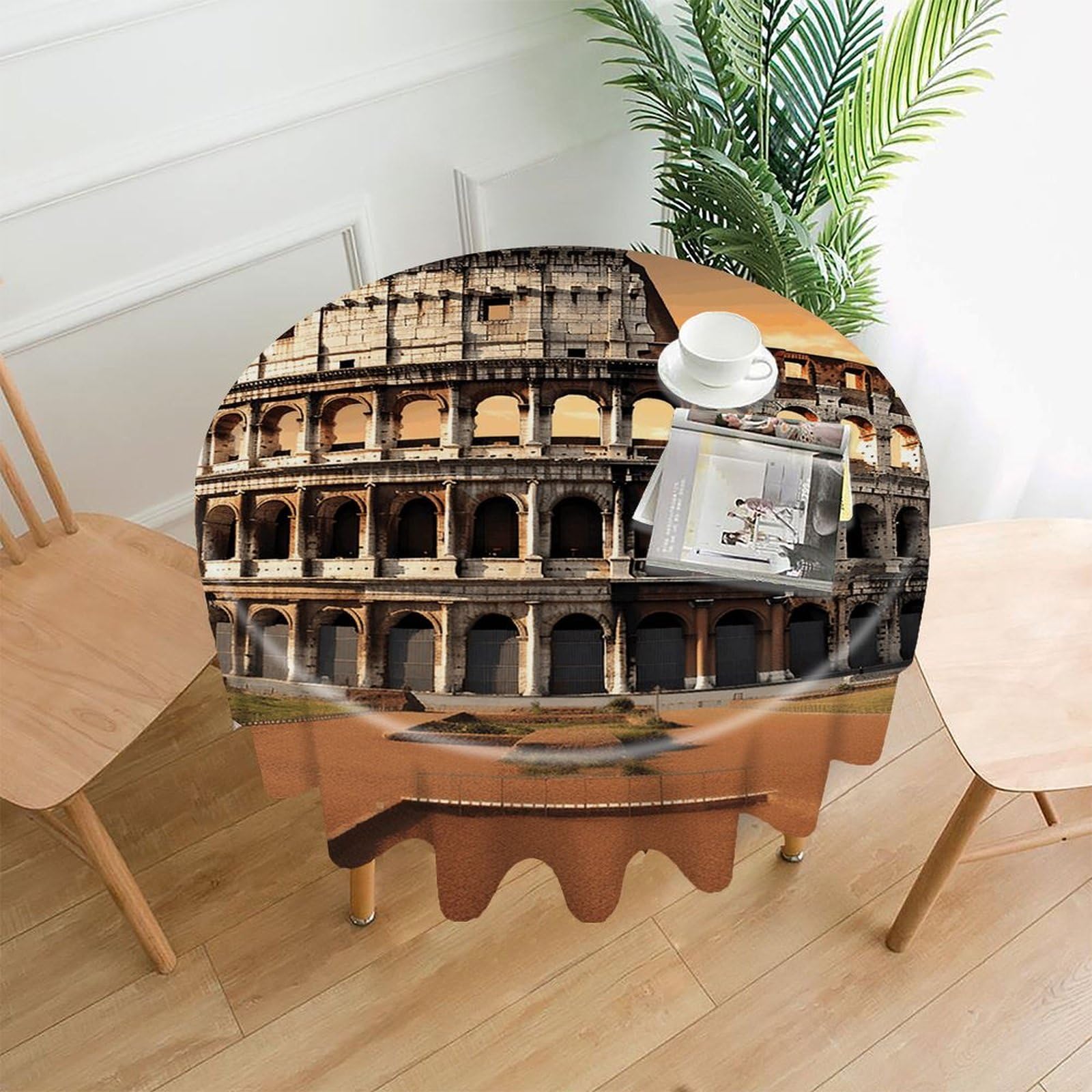 VstaDank Ancient Colosseum Tablecloth Easy to Clean Polyester Round Table Cover Washable Round Table Cloth Wrinkle-Free Circle Decoration Tablecloth for Kitchen Dining Room 60"