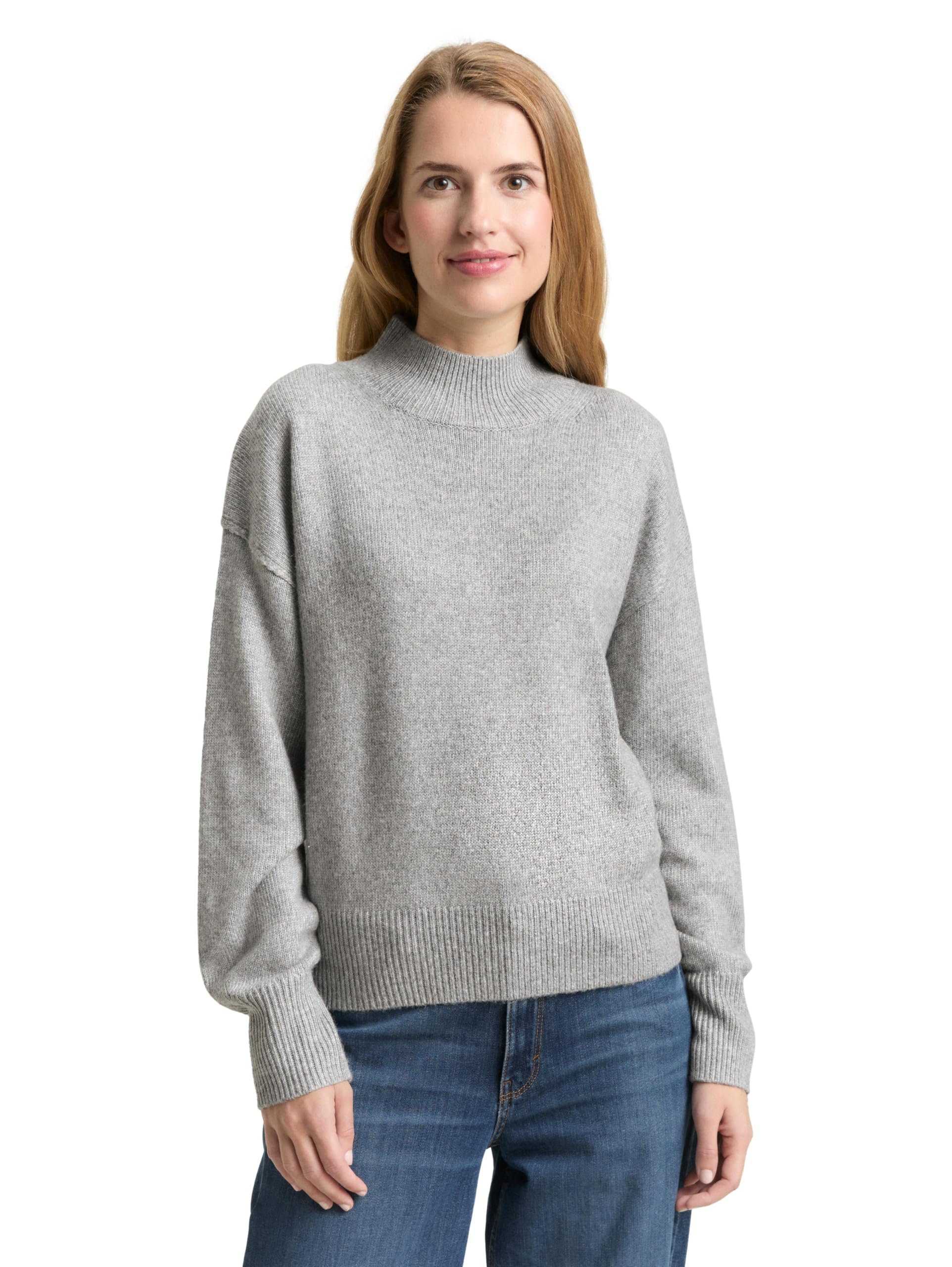 TOM TAILOR Damen Oversize Strickpullover mit Stehkragen