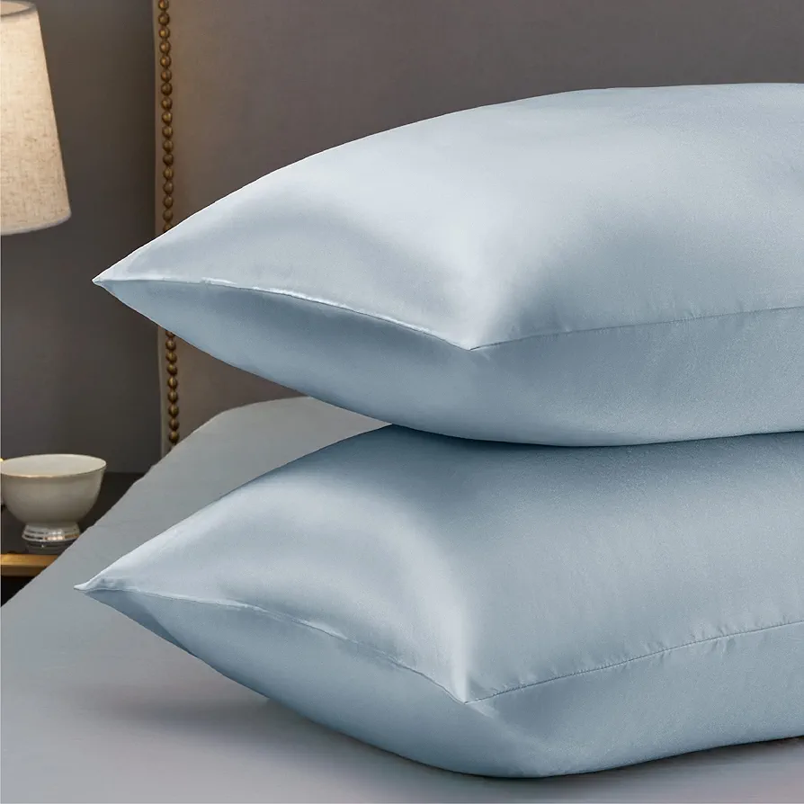 Bedsure King Size Satin Pillowcase Set of 2 Stone Blue Silk Pillow