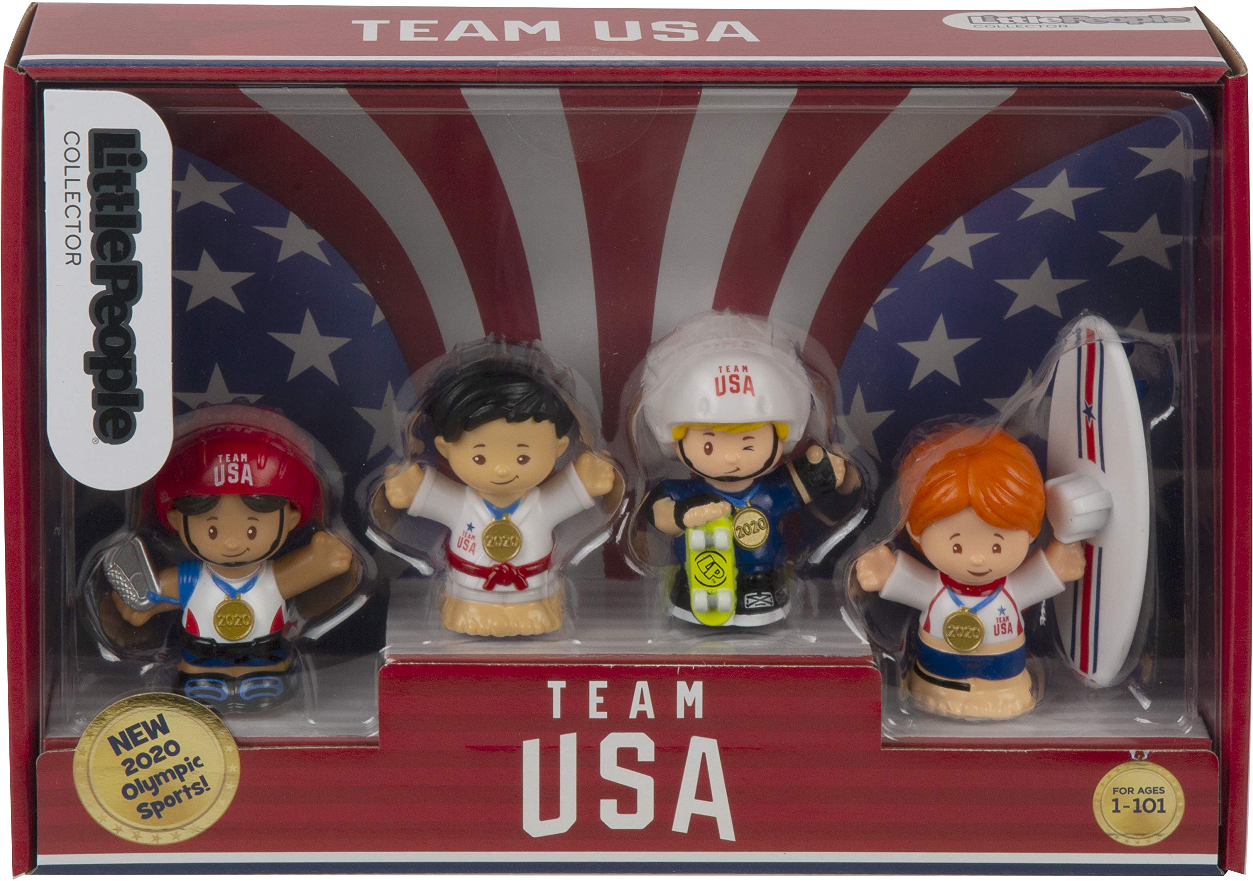 Little People Collector Team USA New Sports Set, 4 Athlete Figures in Gift Package for Fans Ages 1 to 101 Years