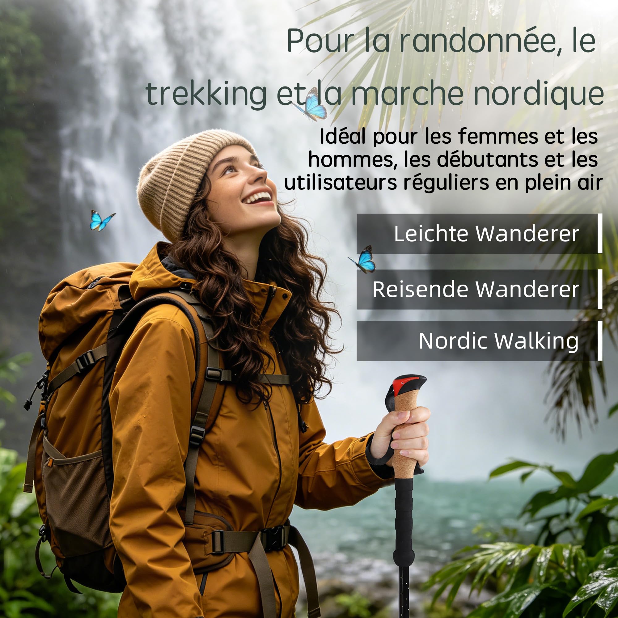 Bâtons de randonnée télescopiques Lot de 2, 200 g chacun, réglables 62–135 cm, en Carbone, poignée liège + EVA, Verrouillage Aluminium, randonnée et Marche Nordique | 62-135 cm, réglable, poignée en liège avec EVA, fermeture en aluminium, sac et 10 access