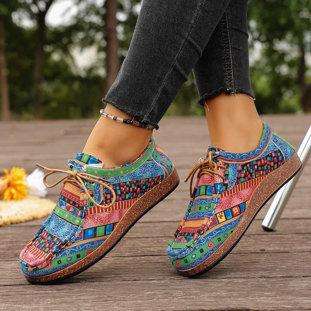 Zapatillas de lona cómodas con plataforma para mujer, Green, 39.5 EU