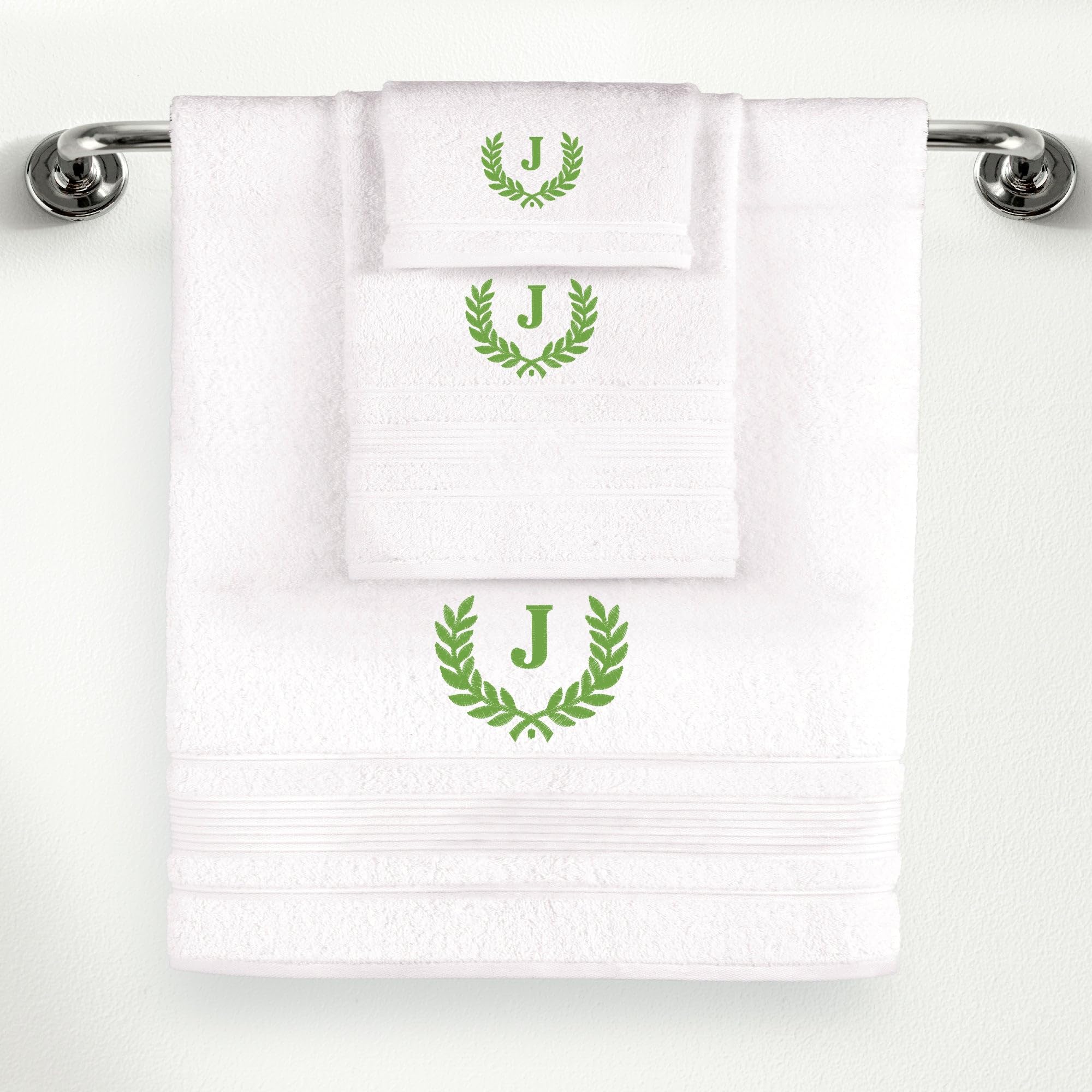 Ephesos Personalized Custom Monogrammed White Towel Set - 3 Piece, Soft & Absorbent 100% Cotton - Perfect for Gifts, Home, Bathroom, Spa, or Kitchen -
