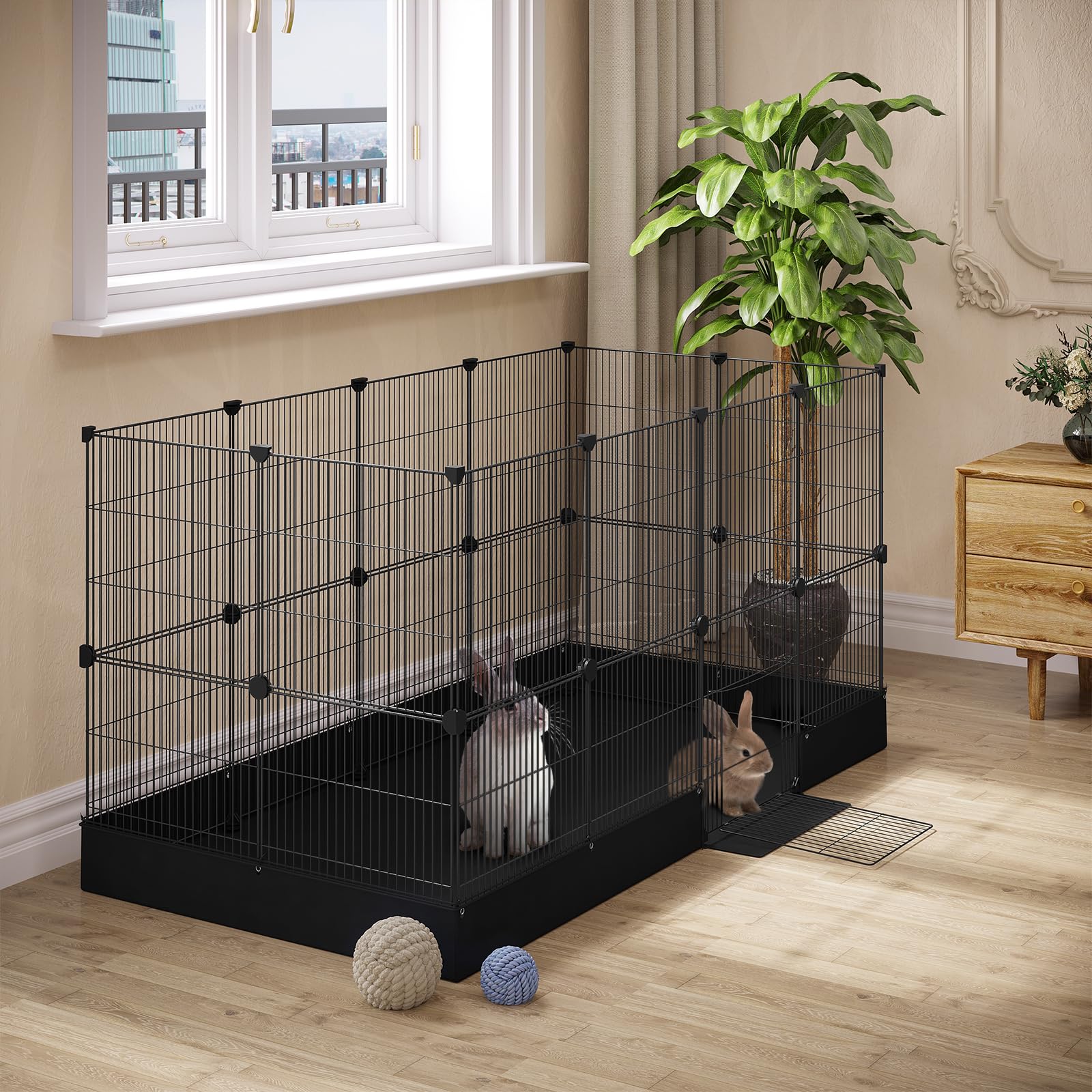 Gabbia Per Conigli Fai Da Te EUGAD - Modulare Con Base, 142x72x45cm - Foto 7